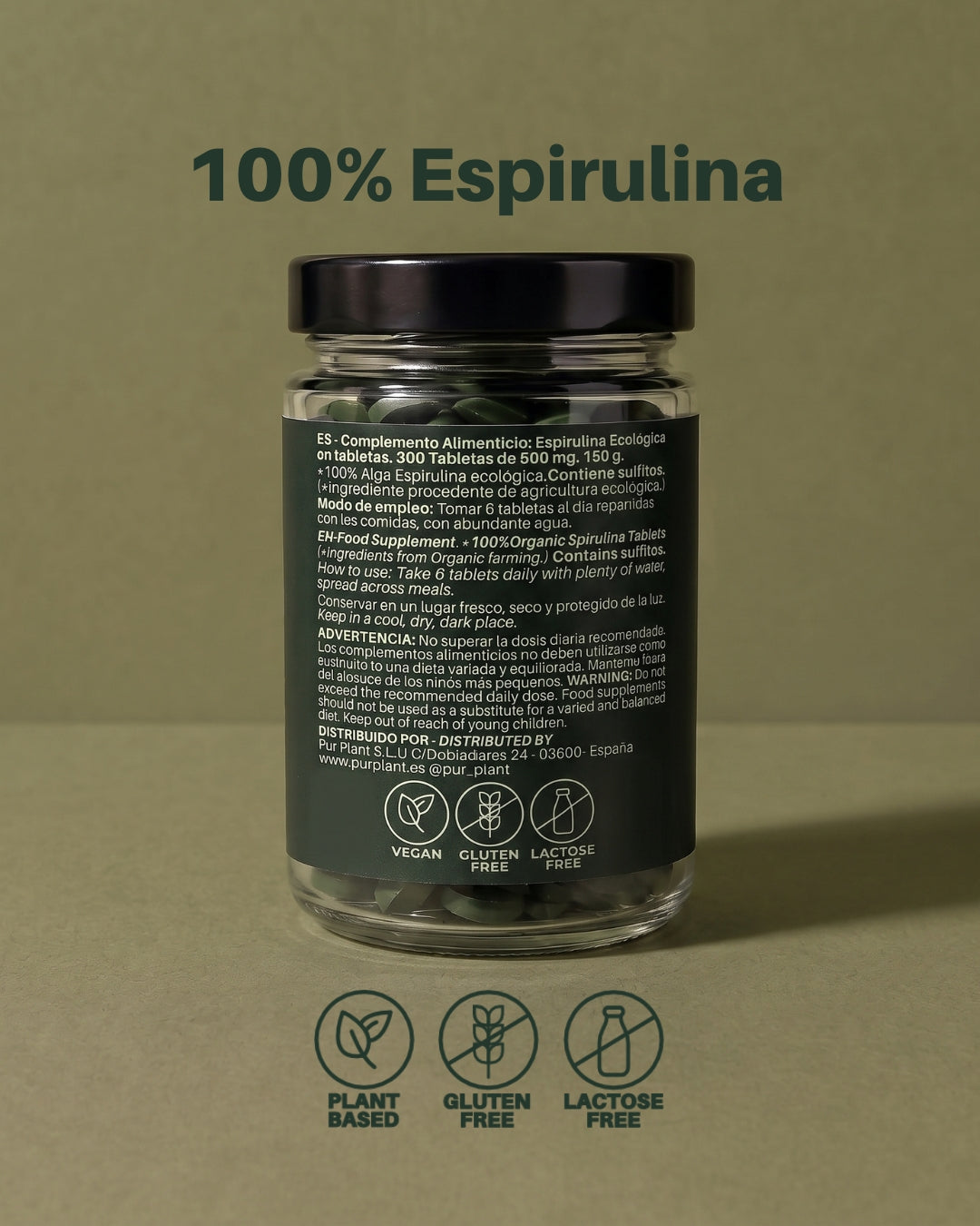 Espirulina 500 mg Ecológica, 300 tabletas