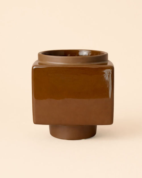 Cube – Mini Maceta Cerámica Marrón 9 cm - Pur Plant