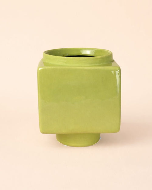 Cube – Mini Maceta Cerámica Verde Claro 9 cm - Pur Plant