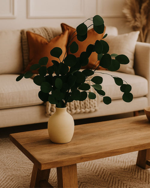 Ramo de Eucalipto Populus Preservado Verde con Jarrón contexto