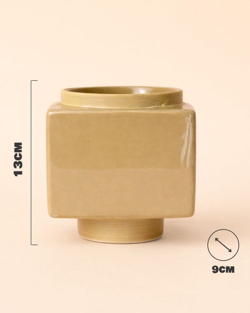 Cube – Mini Maceta Cerámica Beige 9 cm - Pur Plant