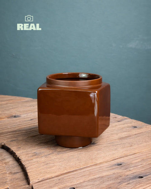 Cube – Mini Maceta Cerámica Marrón 9 cm - Pur Plant