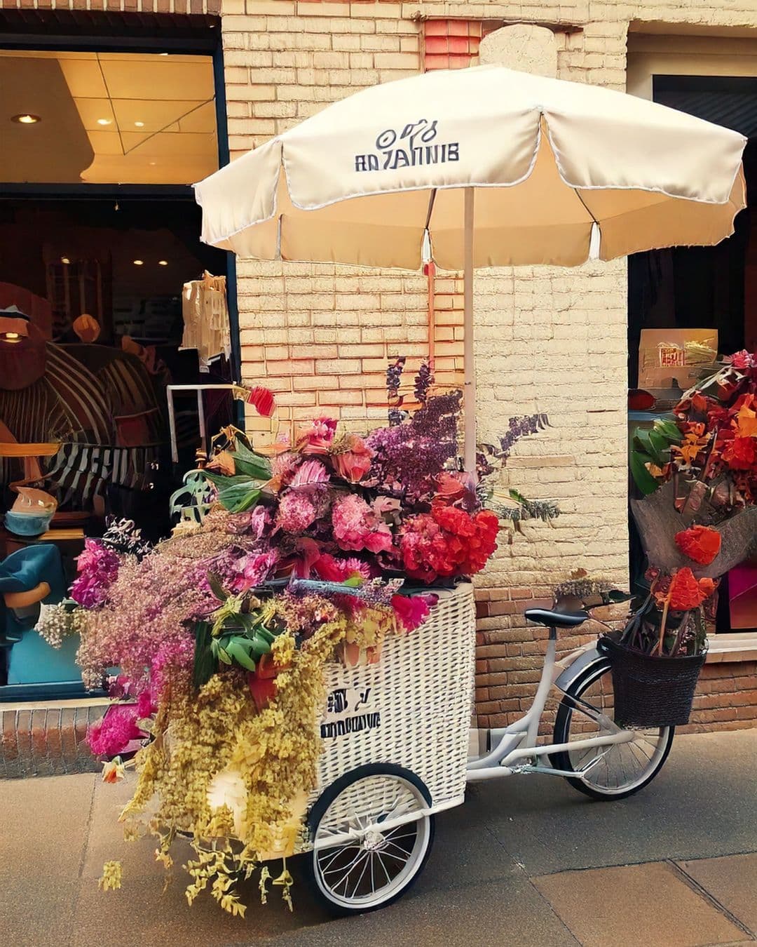 carrito tienda con flores y plantas