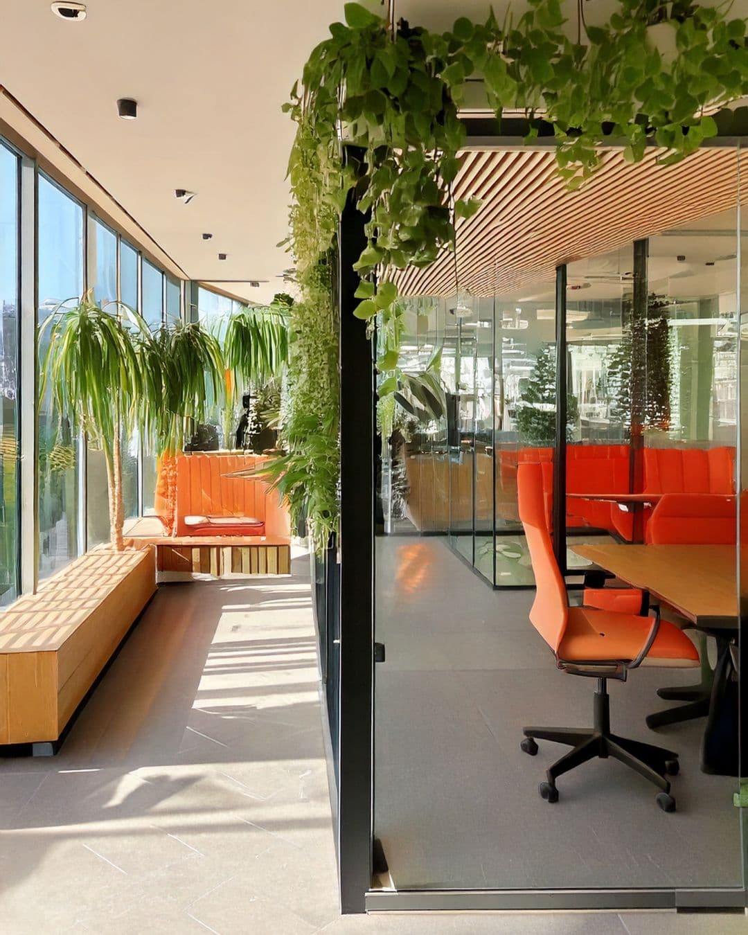 plantas colgantes en oficinas