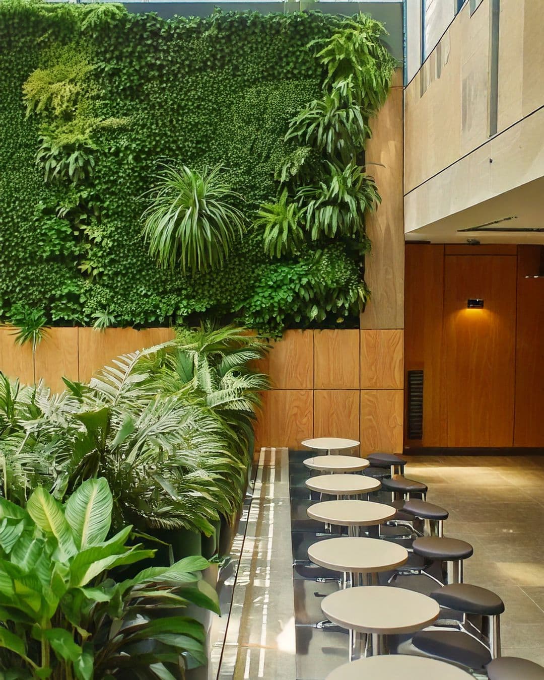 plantas y muros verdes en restaurantes